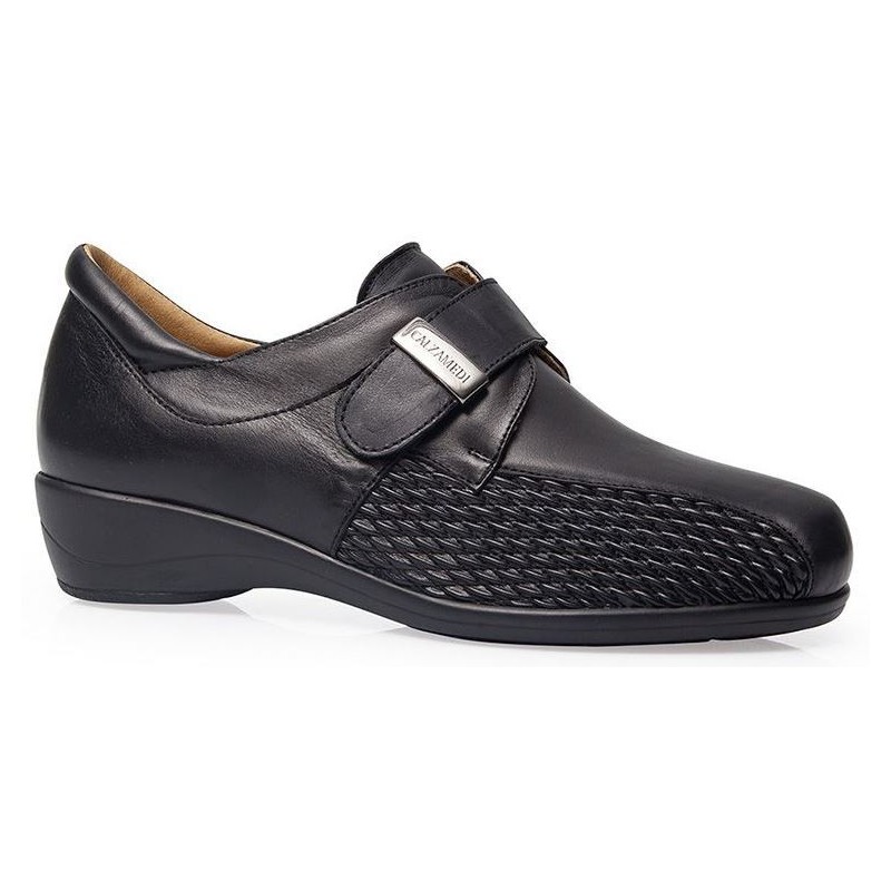 CALZAMEDI STRETCH VELCRO COURO SAPATOS W 0678 NEGRO