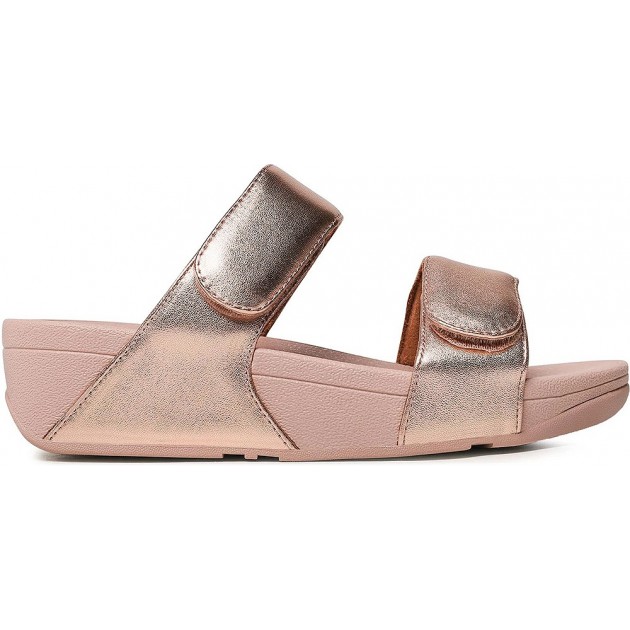 SANDÁLIA FITFLOP FV6 LULU SLIDES DE COURO AJUSTÁVEIS ROSE_GOLD