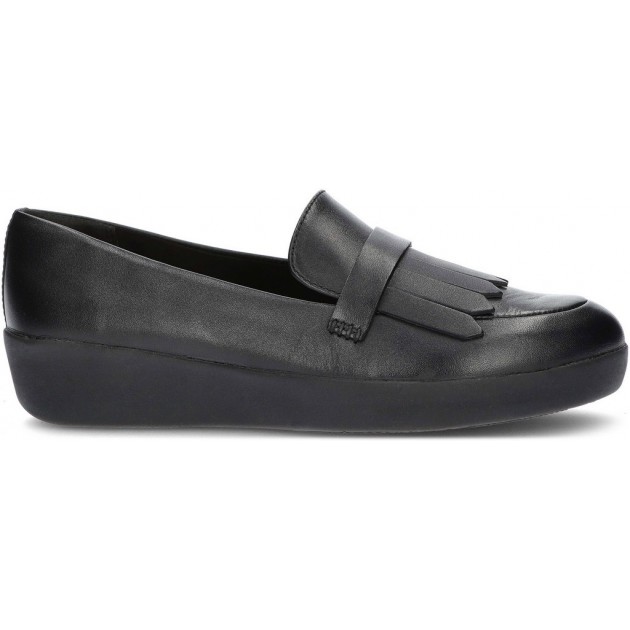 FITFLOP SUPERSKATE FRINGE EI6 MOCCASINS BLACK