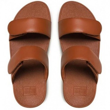 SANDÁLIA FITFLOP FV6 LULU SLIDES DE COURO AJUSTÁVEIS LIGHT_TAN