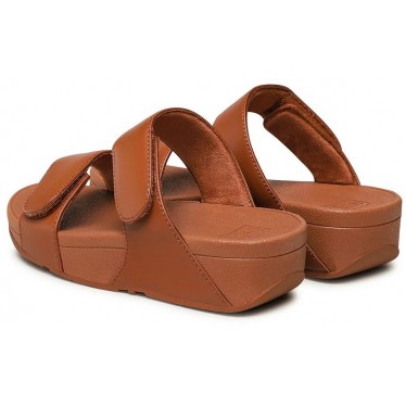 SANDÁLIA FITFLOP FV6 LULU SLIDES DE COURO AJUSTÁVEIS LIGHT_TAN