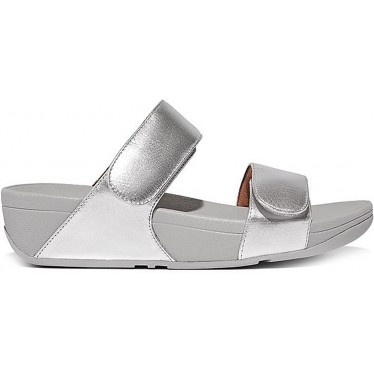 SANDÁLIA FITFLOP FV6 LULU SLIDES DE COURO AJUSTÁVEIS SILVER