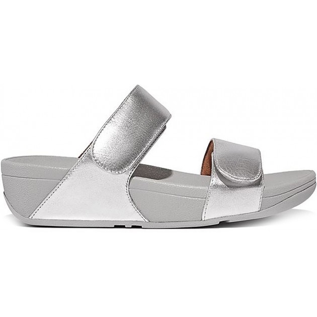 SANDÁLIA FITFLOP FV6 LULU SLIDES DE COURO AJUSTÁVEIS SILVER