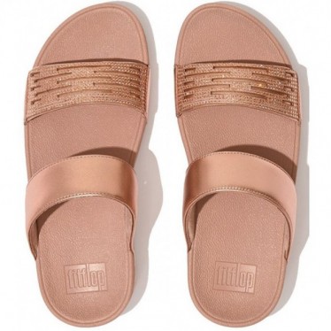 SANDÁLIAS FITFLOP LULU LASECRYSTAL COURO SLIDES EU2 ROSE_GOLD