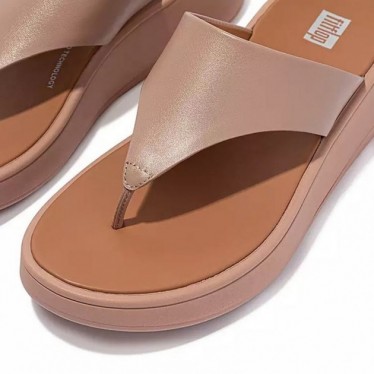 SANDÁLIA FITFLOP FW4 F-MODE LTH FLATFORM TOE-PO BEIGE