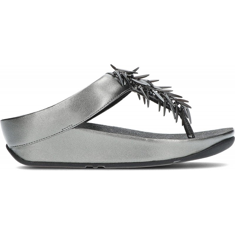 Sandálias metálicas com miçangas FitFlop HI7 Rumba PEWTER_BLACK